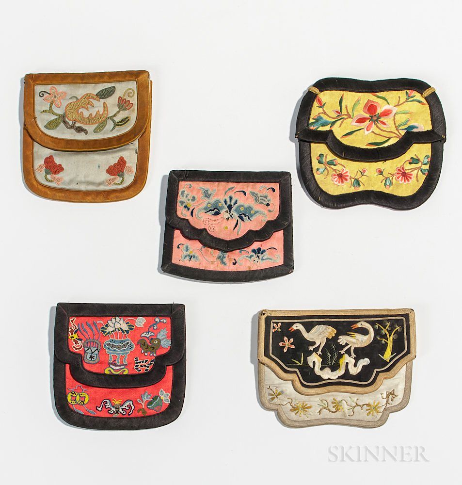 Appraisal: Five Embroidered Purses Five Embroidered Purses China th th century