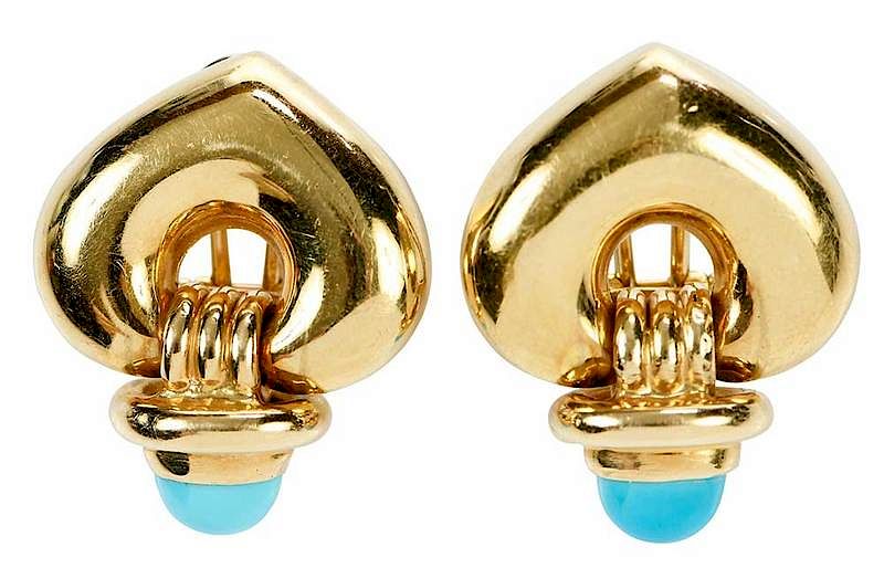 Appraisal: Vaschieri kt Gold Turquoise Earclips each with one oval high