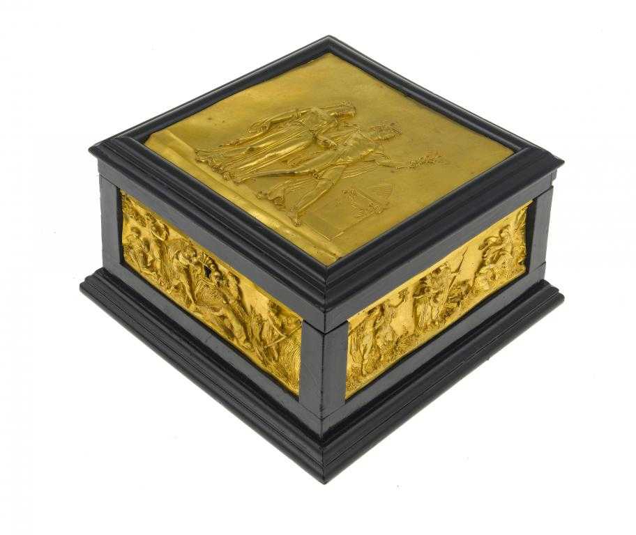 Appraisal: A PALAIS ROYAL EBONISED AND GILTMETAL-INSET JEWEL CASKET of square