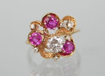 Appraisal: A Ladies' Diamond and Sapphire Flower Ring k yellow gold