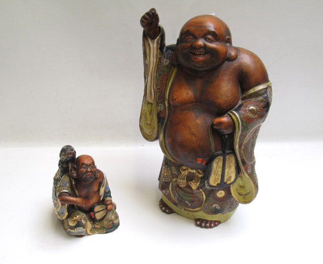 Appraisal: MORIAGA BUDDHA AND HOTAI FIGURES the larger Buddha height inches