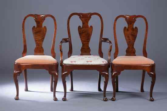 Appraisal: SET EIGHT QUEEN ANNE STYLE MAHOGANY DINING CHAIRS Comprising two