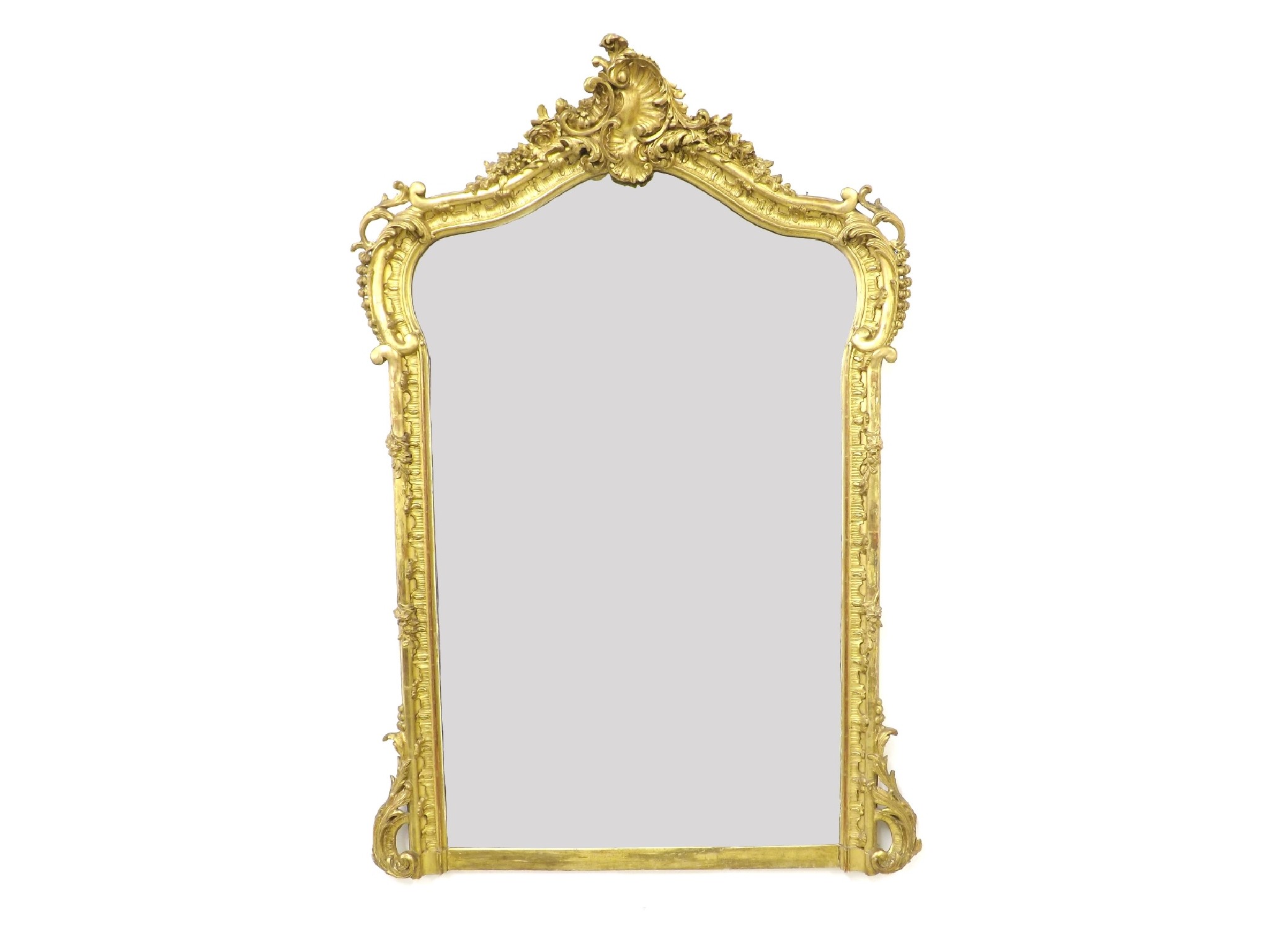 Appraisal: Antique giltwood overmantel mirror in the rococo manner with shells