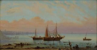 Appraisal: GIANNI Gian Oil on Panel Italian Fishing Boats Signed lower