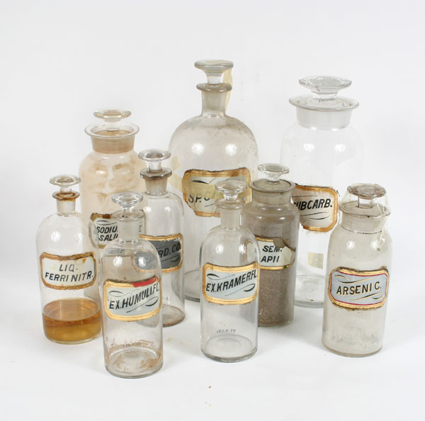 Appraisal: Lot of Pharmacy apothecary bottles with glass label and stoppers