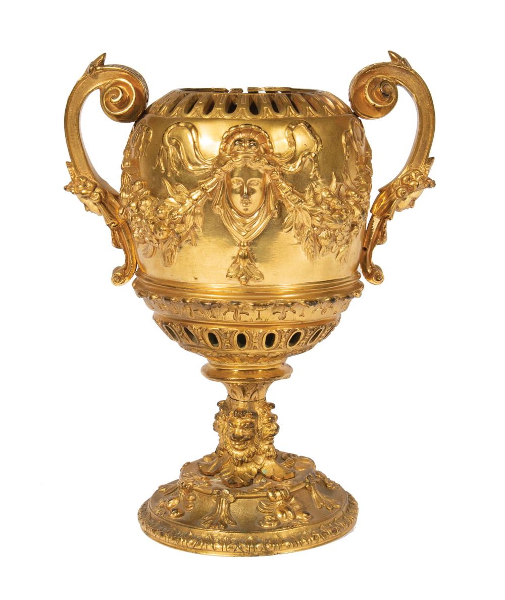 Appraisal: Continental Gilt Bronze Potpourri Vase late th c cast with