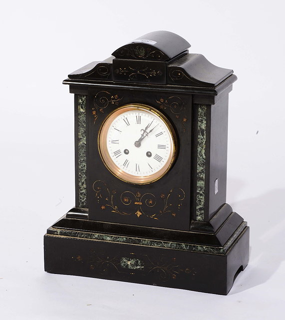 Appraisal: A Victorian black slate mantel clockwith striking movement cm high