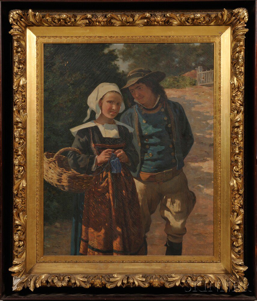 Appraisal: French School th Century Young Breton Couple Signed Deschamps l