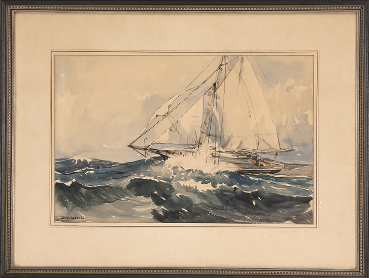 Appraisal: FRAMED WATERCOLOR UNTRACED ARTIST Mid- th Century A yacht in