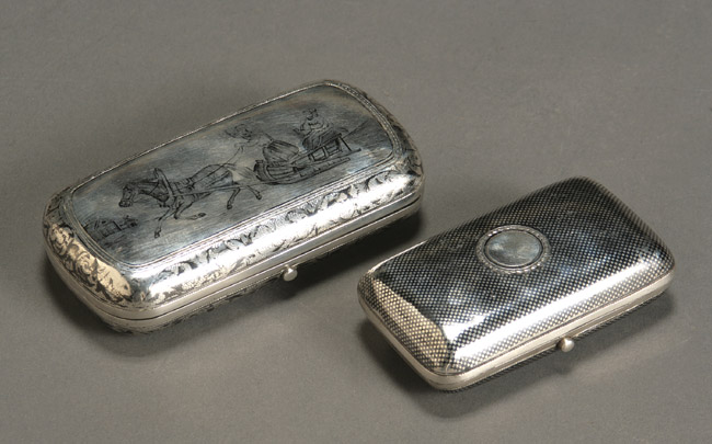 Appraisal: Two Russian Silver and Niello Boxes The first maker's mark