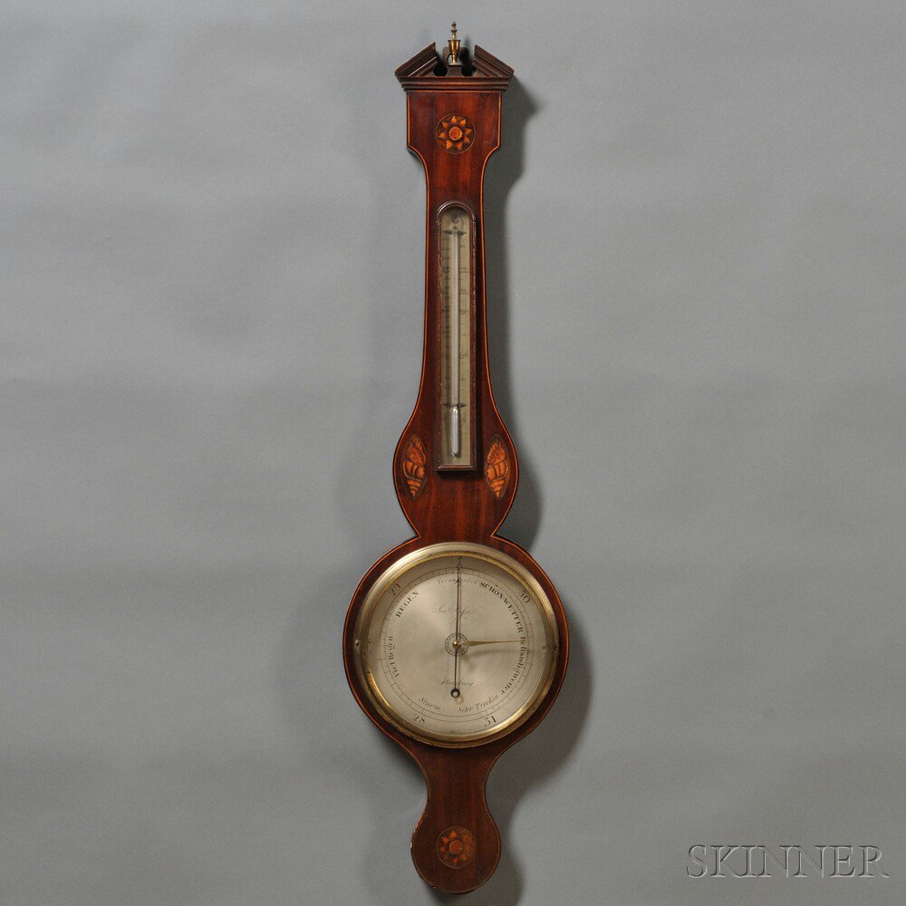 Appraisal: Inlaid Mahogany Veneer Wheel Barometer Jos'h Rossi Hamburg early th