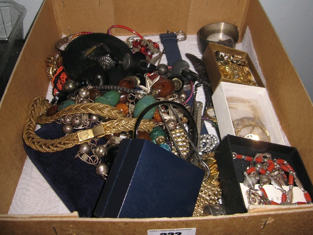 Appraisal: Box of costume jewellery watches etc