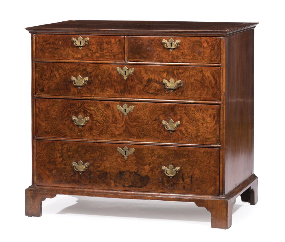 Appraisal: George III Burled Walnut Chest of Drawers late th early