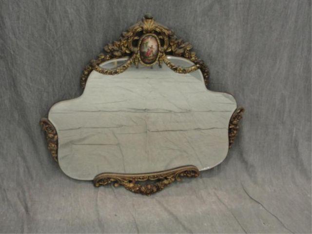 Appraisal: Giltwood Mirror with Porcelain Plaque From a Rye estate Dimensions