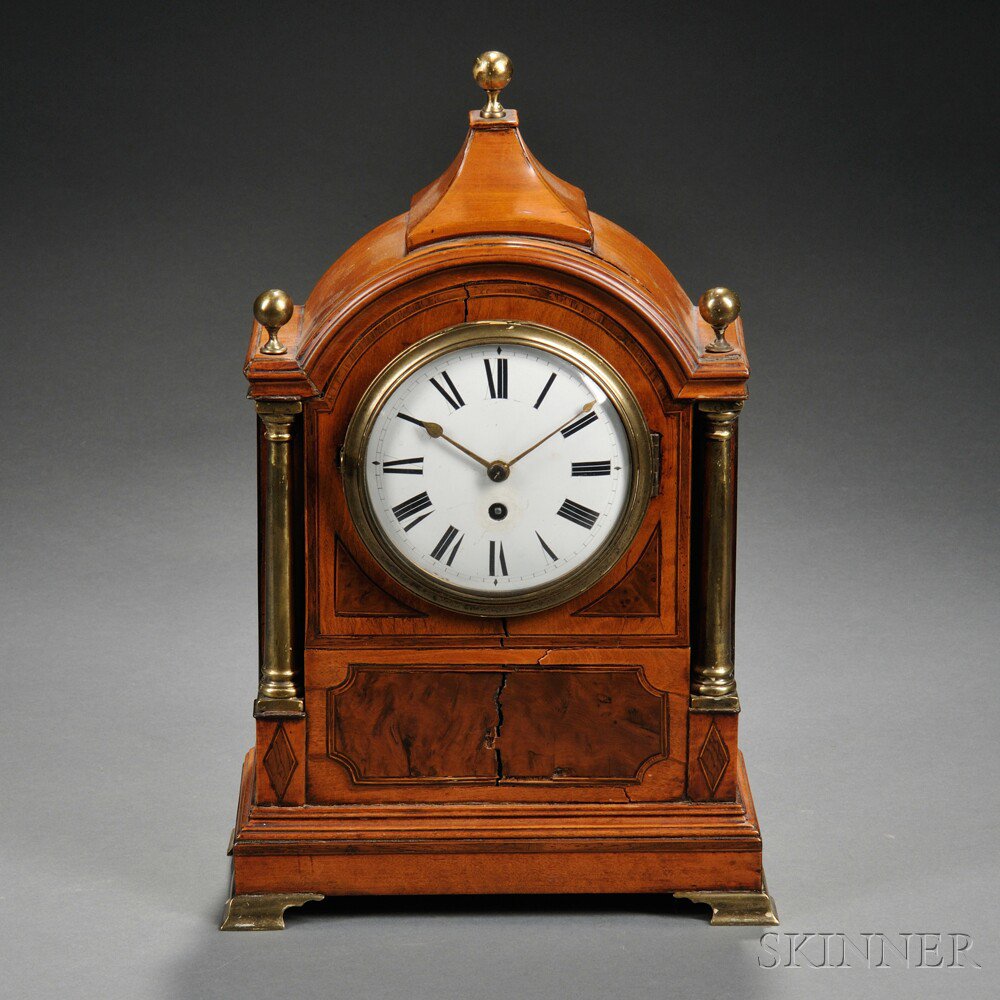 Appraisal: Fruitwood Veneered English Shelf Clock th century the dome-top case