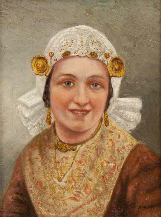 Appraisal: E Persenoira th century Portrait of a Girl in Headdress