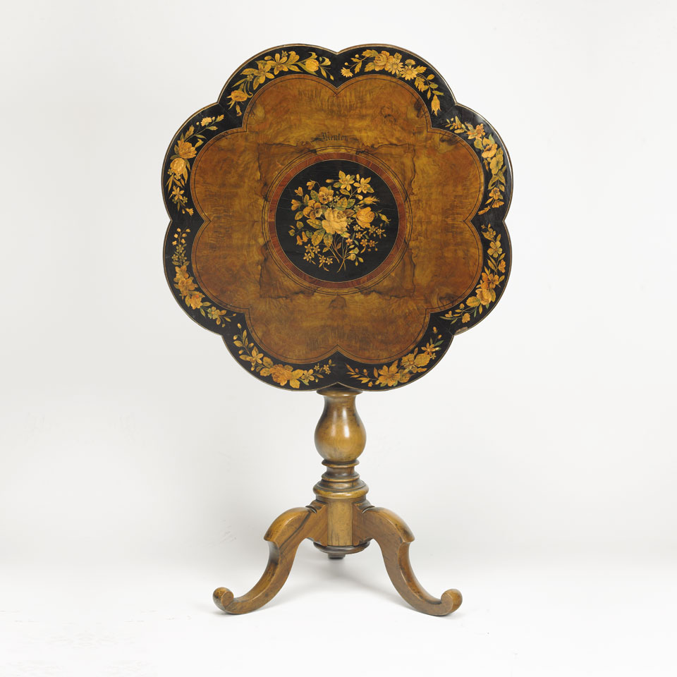 Appraisal: Italian Marquetry Inlaid Walnut Pedestal Table mid th century x