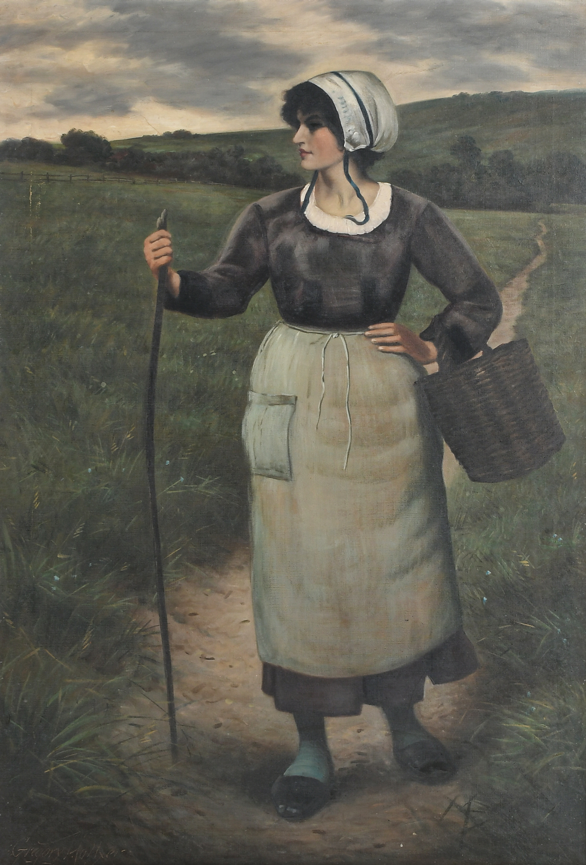 Appraisal: HOLLYER Gregory English American - Maid Walking a Country Path