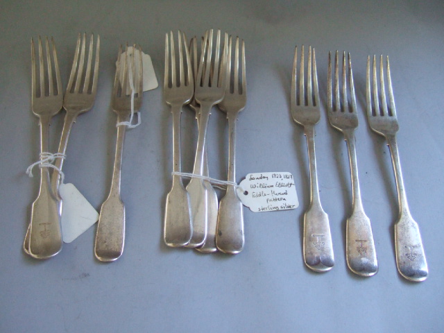 Appraisal: Ten silver fiddle pattern dessert forks various dates