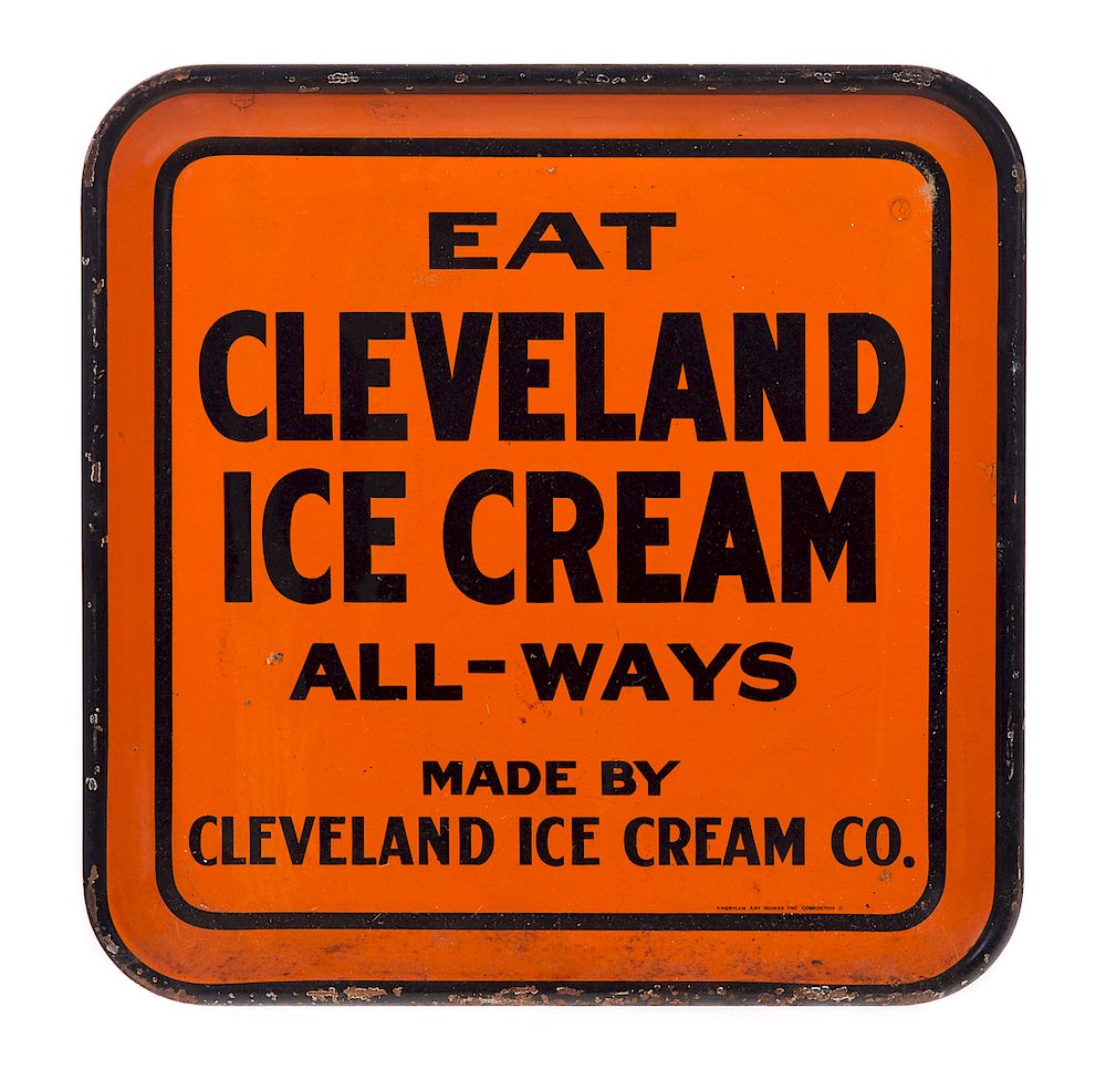 Appraisal: Eat Cleveland Ice Cream Advertising Tray Measures tall wide Good