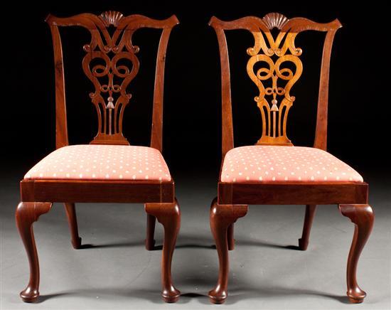 Appraisal: Pair of Queen Anne carved mahogany upholstered seat side chairs