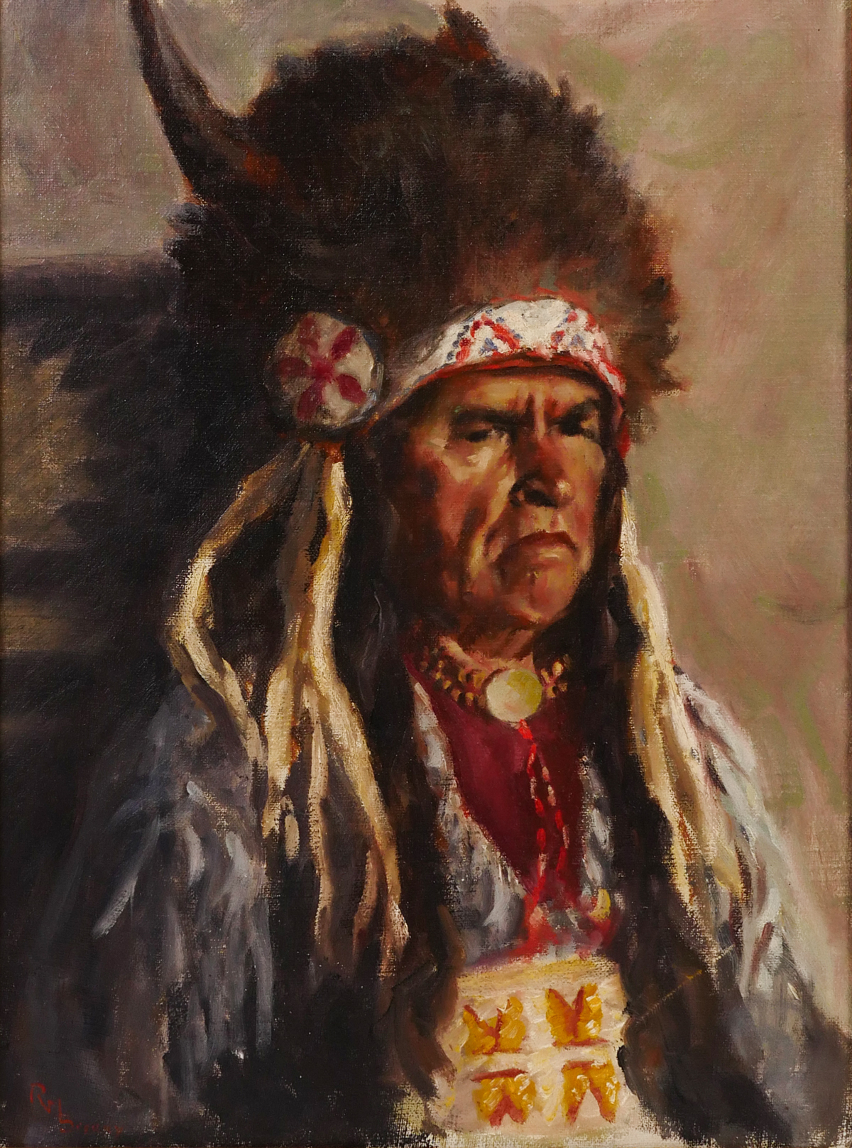 Appraisal: SPERRY Ralph American th Century Yolachian Indian Chief Portrait wearing