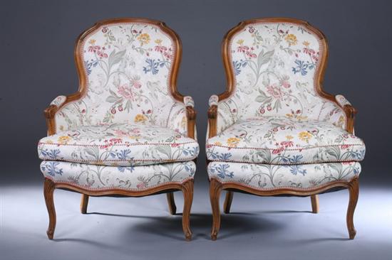 Appraisal: PAIR LOUIS XV STYLE CARVED FRUITWOOD BERGERES th century with