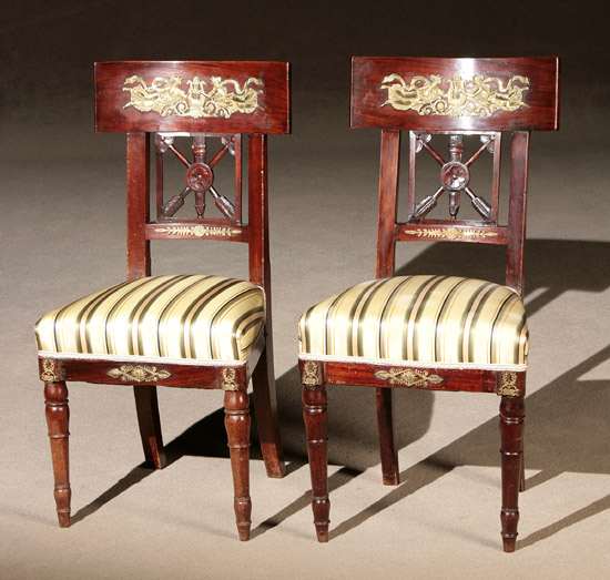 Appraisal: Pair of Empire Ormolu Mounted Mahogany Chaises Early th Century