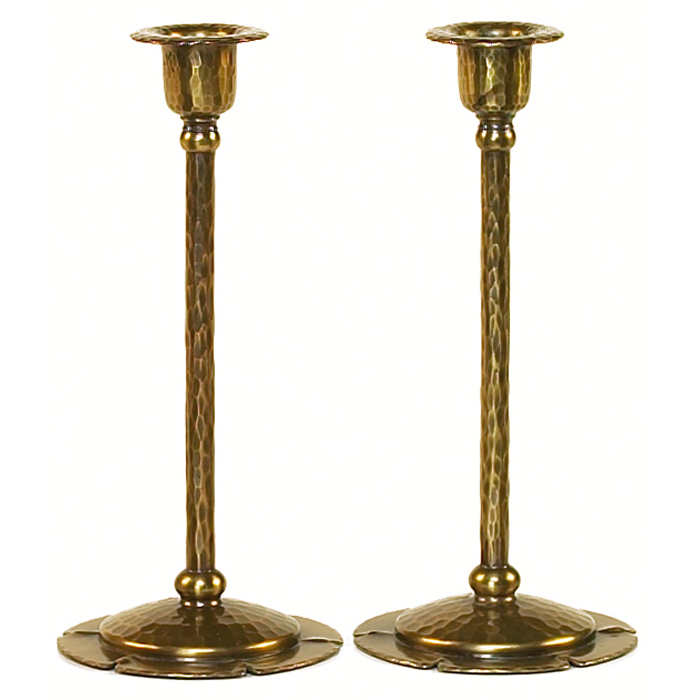 Appraisal: Roycroft candlesticks pair hammered copper good original patina impressed mark