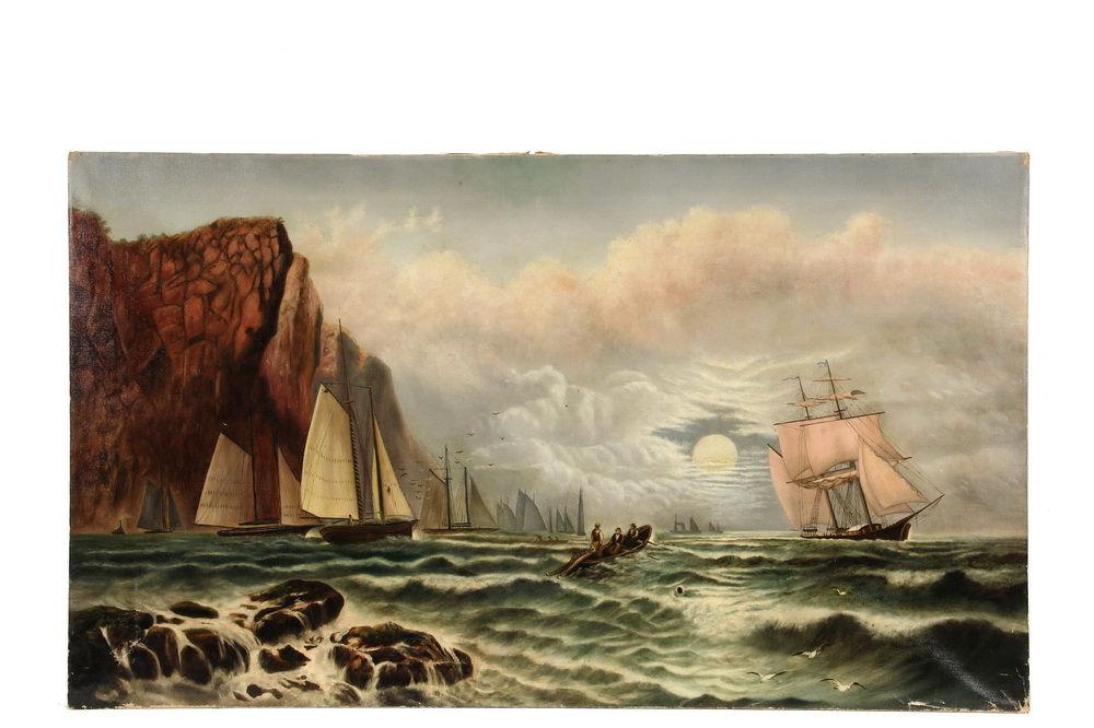 Appraisal: UNIDENTIFIED BOSTON SCHOOL ARTIST - The Fishing Fleet Departing Block