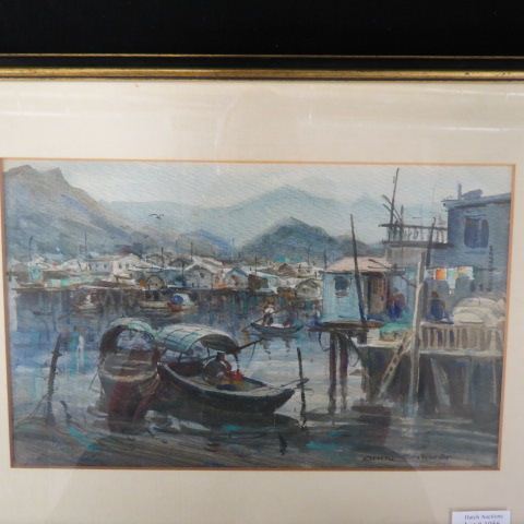 Appraisal: Chin Chung Watercolor harbour scene signed image area x