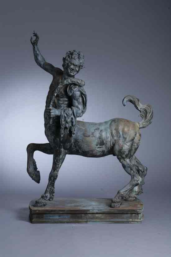 Appraisal: PAIR PATINATED METAL GARDEN SCULPTURES MODELLED AFTER THE FURIETTI CENTAURS