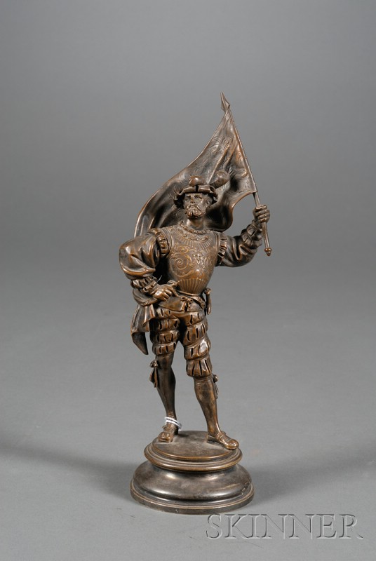 Appraisal: Emile Guillemin French - Silvered Bronze Figure of a Conquistador