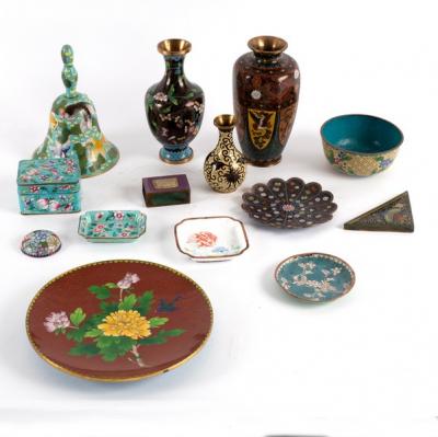 Appraisal: A group of cloisonn items including hand bell vases bowl