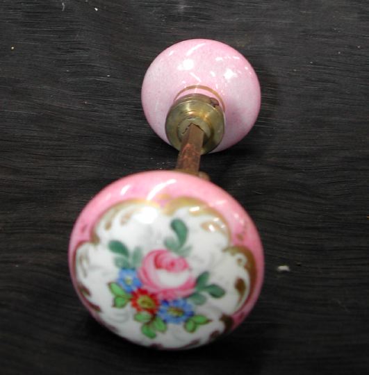 Appraisal: Pair of Gilt-Lacquered Brass-Mounted Floral-Painted Paris Porcelain Doorknobs third quarter