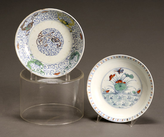 Appraisal: Two Chinese Doucai Saucer Dishes Kangxi Period - The first