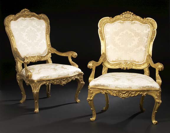 Appraisal: Pair of Italian Giltwood Fauteuils in the Baroque manner each