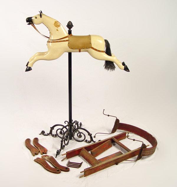 Appraisal: EARLY CARVED PAINTED HOBBY HORSE In restored condition on an