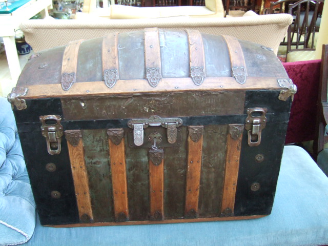 Appraisal: A th century leather metal and wooden bound dome top