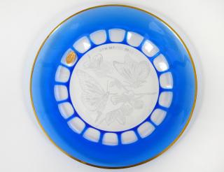 Appraisal: SET OF TEN MOSER BLUE OVERLAY GLASS DESSERT PLATES Czechoslovakian