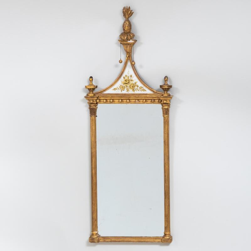 Appraisal: Pair of Edwardian Giltwood and Verre glomis Mirrors Each x