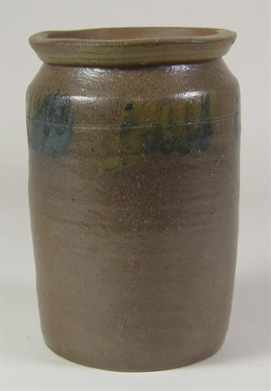 Appraisal: Stoneware Crock with Cobalt Loop Decoration Circa late 's Brown