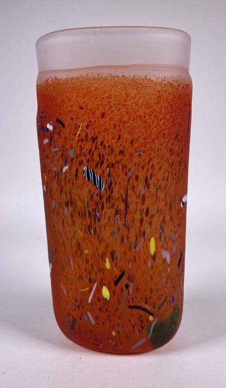 Appraisal: KOSTA BODA ORANGE MULTI-COLORED BLOWN GLASS VASEKosta Boda Orange vase