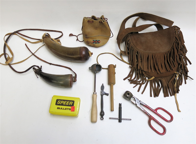 Appraisal: LOT OF BLACK POWDER SHOOTING ACCESSORIES two powder horns possibles