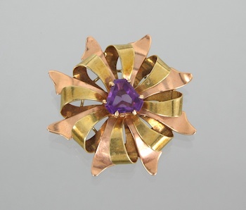 Appraisal: A Retro Amethyst and Gold Brooch k yellow and rose