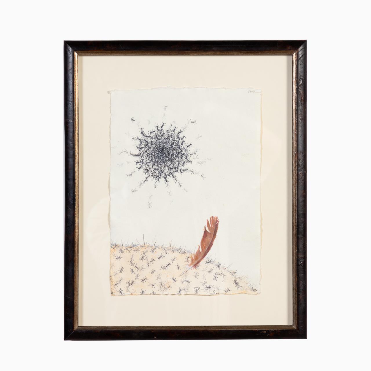 Appraisal: STARK FEATHER ANTS WATERCOLOR ON PAPER FRAMED American school st