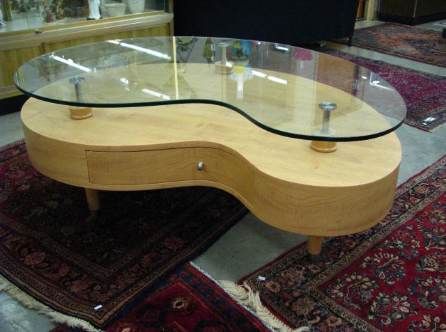 Appraisal: Modern Kidney-Shaped Glass-Top Cocktail Table '' wide '' deep ''