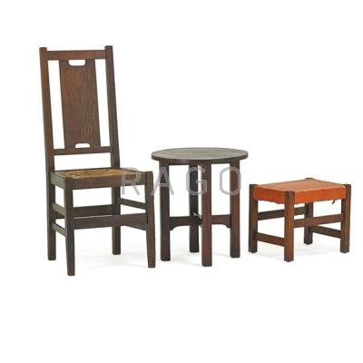 Appraisal: GUSTAV STICKLEY ETC Gustav Stickley tabouret and H-back chair and