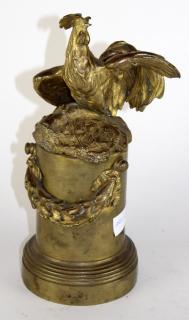 Appraisal: French bronze Rooster newel post finial cap Antique French bronze