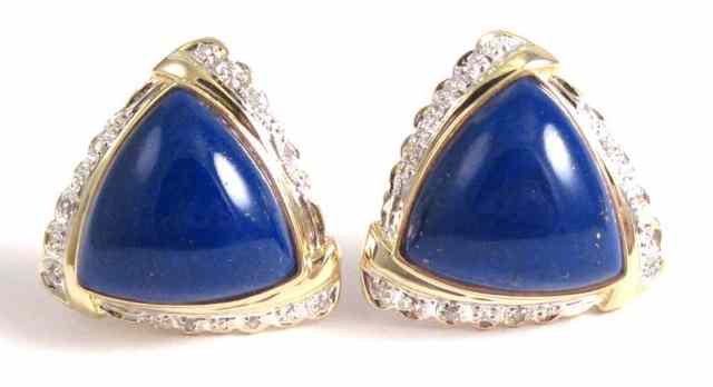 Appraisal: PAIR OF LAPIS LAZULI EARRINGS each k yellow and white